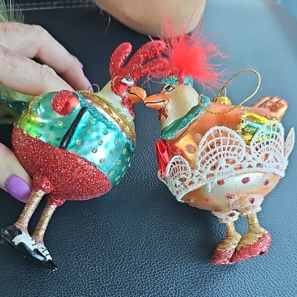 Colorful Rooster and Hen Ornaments - Picture 1 of 9